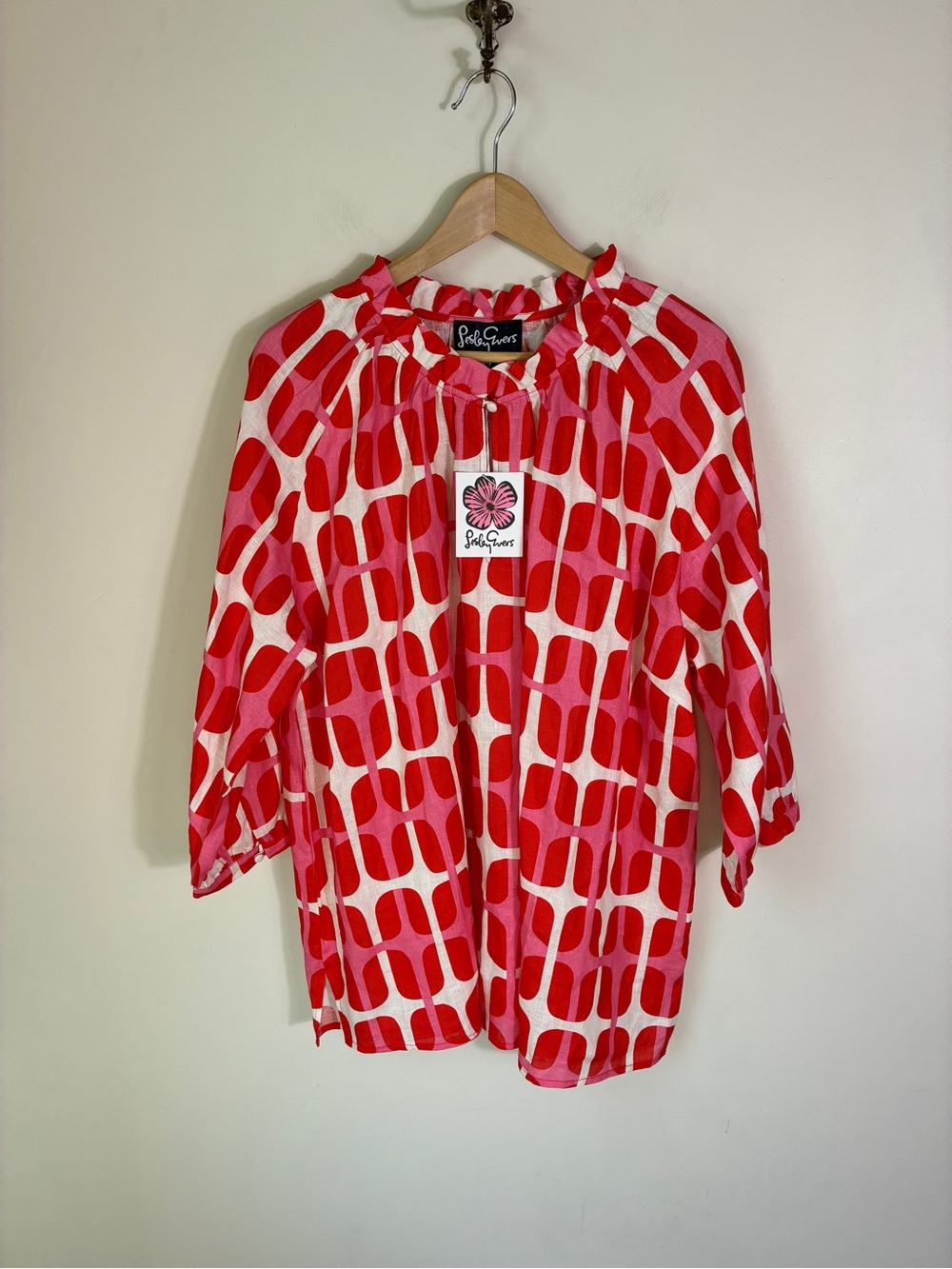 Lesley Evers Geometric Linen Tunic Blouse Size 2X NWT